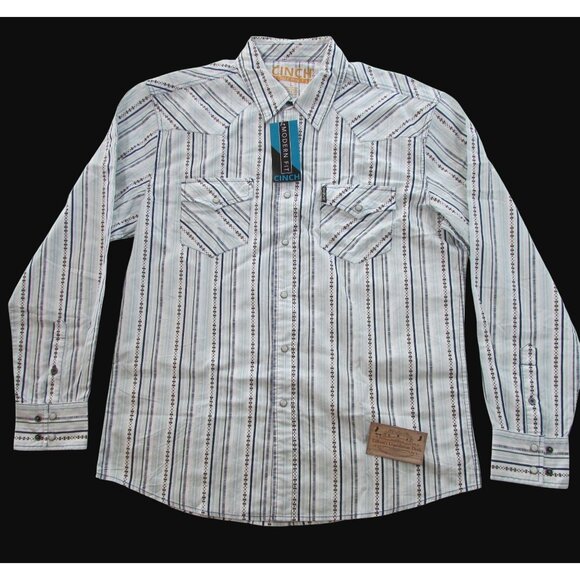 Cinch Other - Cinch Men's LG Long Sleeve Modern Fit Print Snap Shirt White MTW1303086